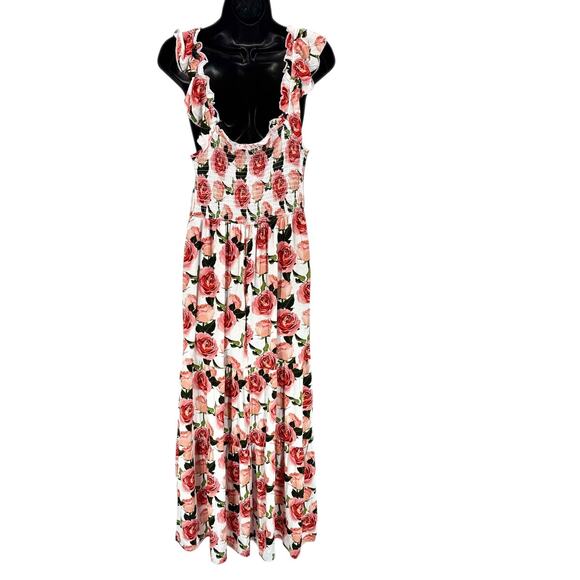 NEW Bums and Roses Mama Maxi Dress L Tiered Smocked Ruffle Floral Natural Bamboo - Picture 7 of 9